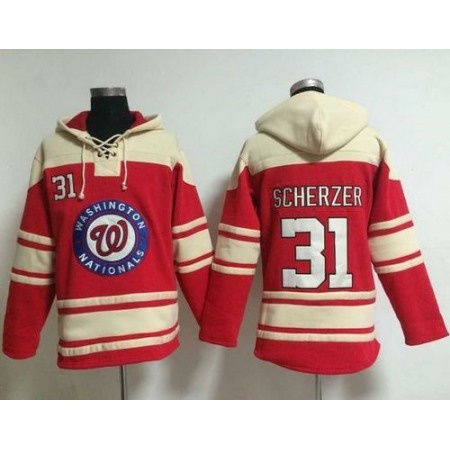 Nationals #31 Max Scherzer Red Sawyer Hooded Sweatshirt MLB Hoodie