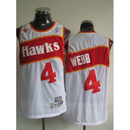 Hawks #4 Spud Webb White Stitched Throwback NBA Jersey