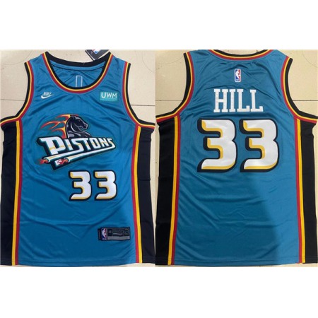 Men's Detroit Pistons #33 Grant Hill Blue Stitched Jersey