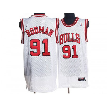 Bulls #91 Dennis Rodman Stitched White NBA Jersey