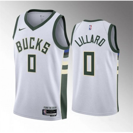 Youth Milwaukee Bucks #0 Damian Lillard White Stitched Basketball Jersey