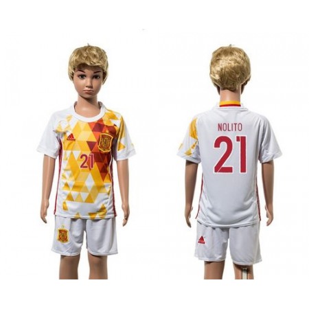 Spain #21 Nolito White Away Kid Soccer Country Jersey