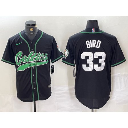 Men's Boston Celtics #33 Larry Bird Black With Patch Stitched Baseball Jersey