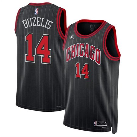 Men's Chicago Bulls #14 Matas Buzelis Black 2024 Draft Statement Edition Stitched Basketball Jersey