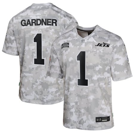 Youth New York Jets Sauce Gardner Nike Arctic Camo 2024 Salute to Service Game Jersey