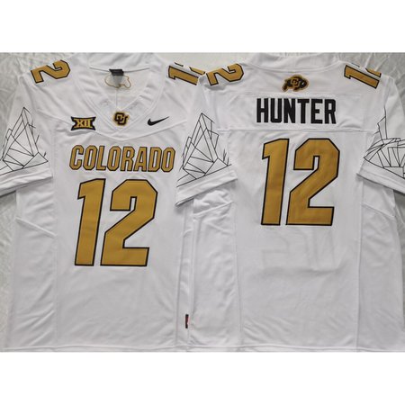 Men's Colorado Buffaloes White #12 Hunter Stitched Jersey