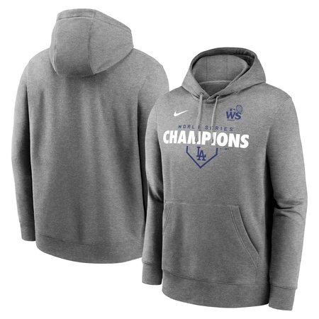 Men's Los Angeles Dodgers Nike Heather Charcoal 2024 World Series Champions Home Plate Lockup Club Pullover Hoodie