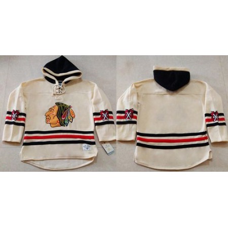 Blackhawks Blank Cream Heavyweight Pullover Hoodie Stitched NHL Jersey